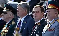 Kyrgyz President Almazbek Atambayev with Russian Prime Minister Dmitry Medvedev